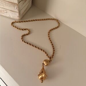 Monet Brushed Gold Plated Drop Pendant Chain Necklace Vintage